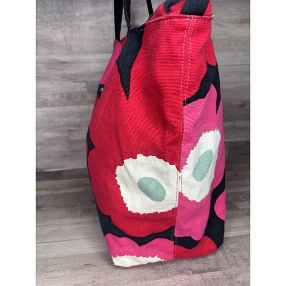 Marimekko red pink poppy floral canvas bag Breast Cancer Awareness Tote - Picture 3 of 12